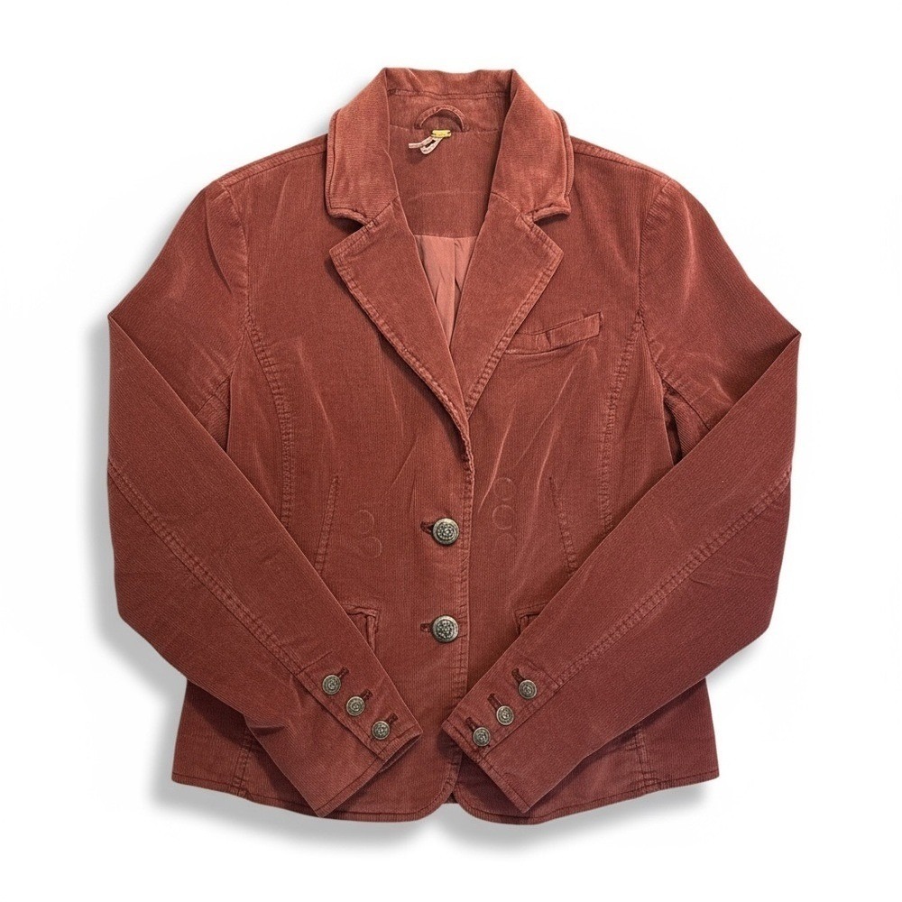 Free People Corduroy Blazer Terracotta Red Crest Button Jacket Women Size S